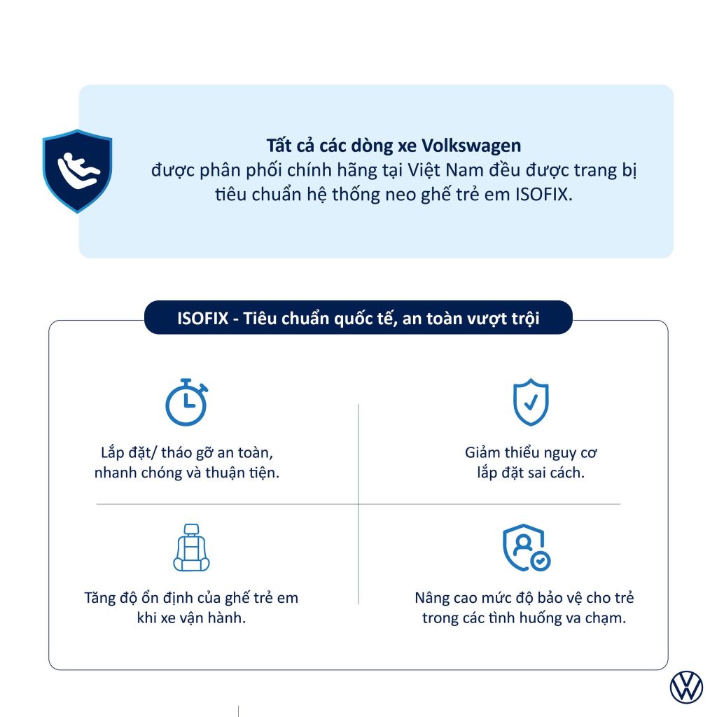 Hệ thống ISOFIX trên xe Volkswagen giúp lắp đặt ghế an toàn trẻ em đúng chuẩn